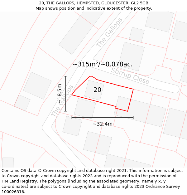 20, THE GALLOPS, HEMPSTED, GLOUCESTER, GL2 5GB: Plot and title map