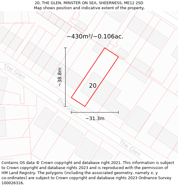 20, THE GLEN, MINSTER ON SEA, SHEERNESS, ME12 2SD: Plot and title map