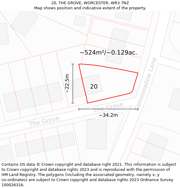 20, THE GROVE, WORCESTER, WR3 7NZ: Plot and title map