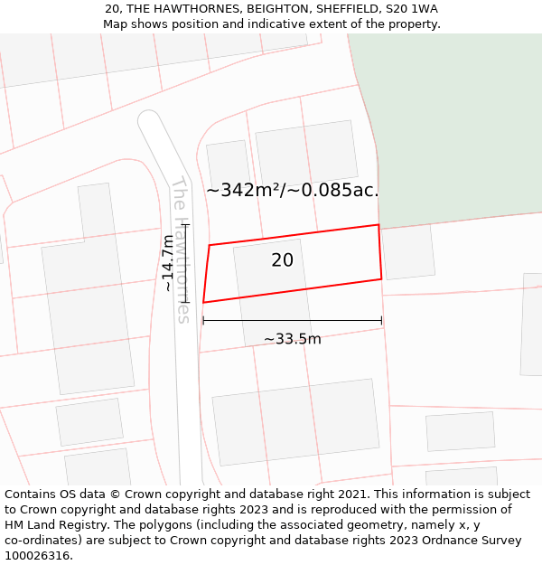 20, THE HAWTHORNES, BEIGHTON, SHEFFIELD, S20 1WA: Plot and title map