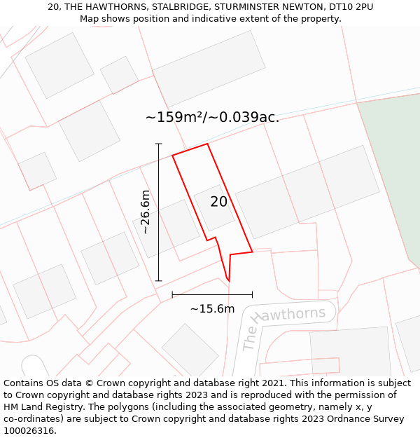 20, THE HAWTHORNS, STALBRIDGE, STURMINSTER NEWTON, DT10 2PU: Plot and title map