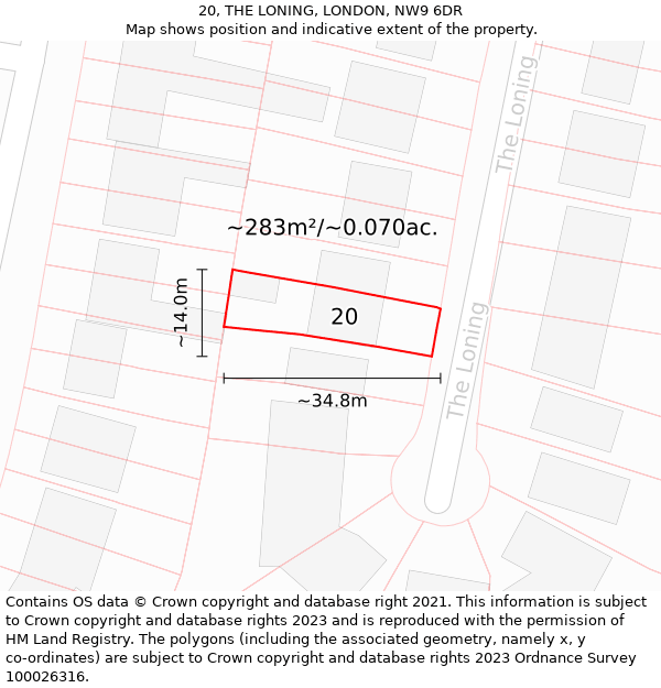 20, THE LONING, LONDON, NW9 6DR: Plot and title map