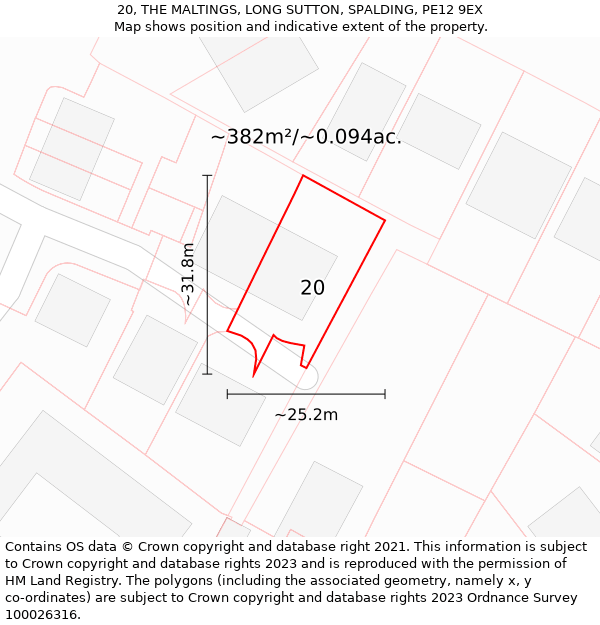 20, THE MALTINGS, LONG SUTTON, SPALDING, PE12 9EX: Plot and title map