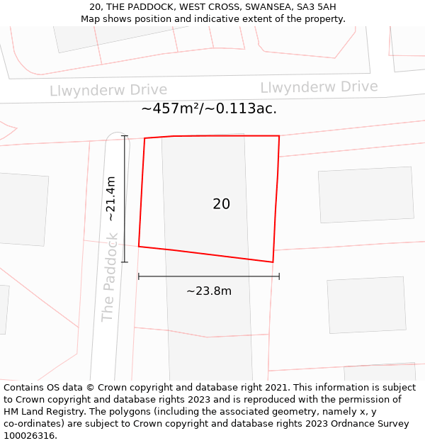 20, THE PADDOCK, WEST CROSS, SWANSEA, SA3 5AH: Plot and title map