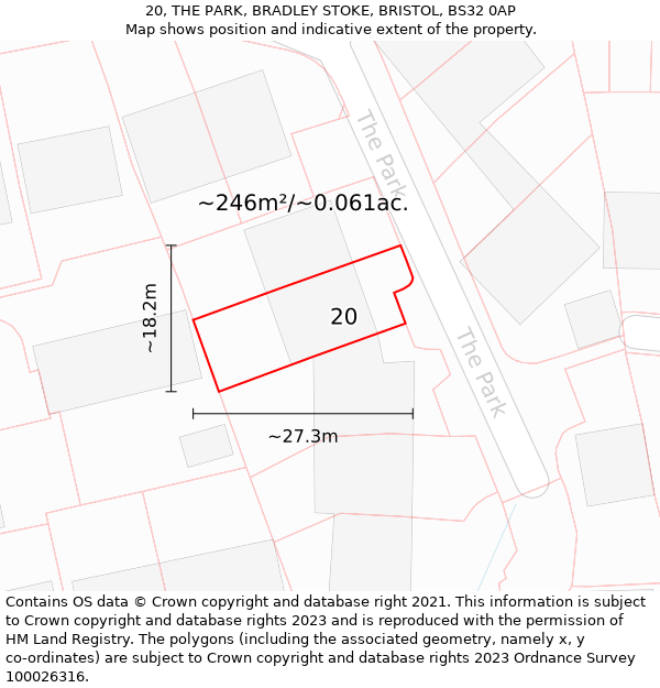 20, THE PARK, BRADLEY STOKE, BRISTOL, BS32 0AP: Plot and title map