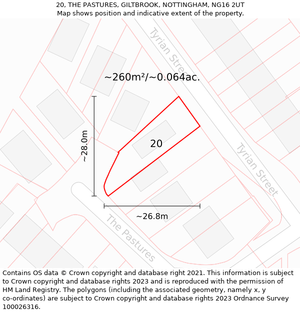 20, THE PASTURES, GILTBROOK, NOTTINGHAM, NG16 2UT: Plot and title map