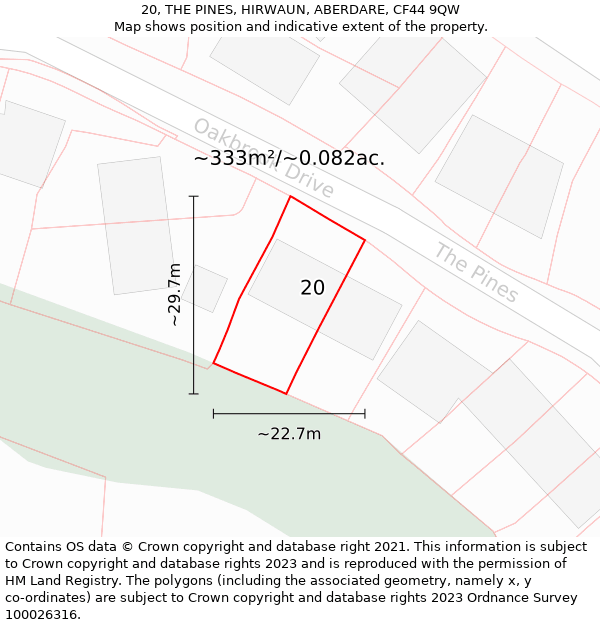 20, THE PINES, HIRWAUN, ABERDARE, CF44 9QW: Plot and title map