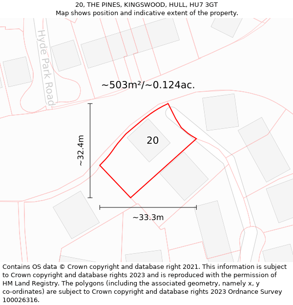 20, THE PINES, KINGSWOOD, HULL, HU7 3GT: Plot and title map