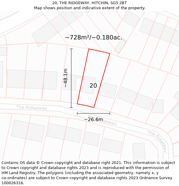 20, THE RIDGEWAY, HITCHIN, SG5 2BT: Plot and title map