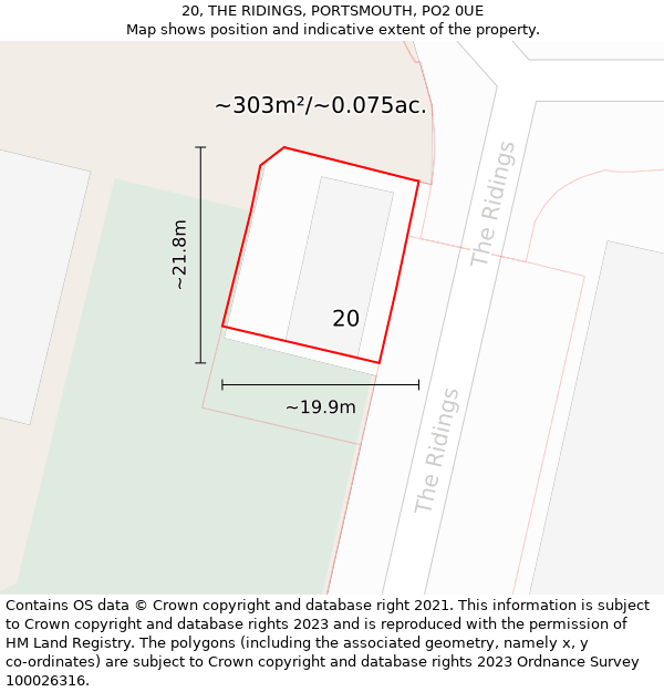 20, THE RIDINGS, PORTSMOUTH, PO2 0UE: Plot and title map
