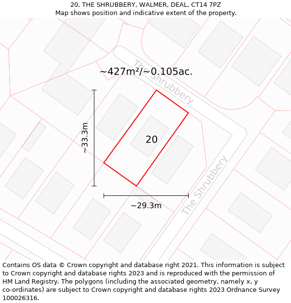 20, THE SHRUBBERY, WALMER, DEAL, CT14 7PZ: Plot and title map