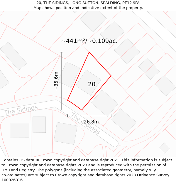 20, THE SIDINGS, LONG SUTTON, SPALDING, PE12 9FA: Plot and title map