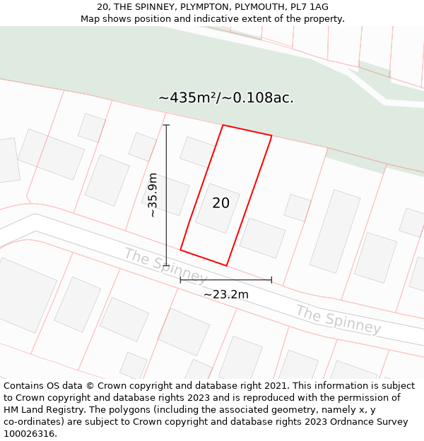 20, THE SPINNEY, PLYMPTON, PLYMOUTH, PL7 1AG: Plot and title map