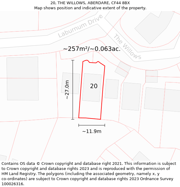 20, THE WILLOWS, ABERDARE, CF44 8BX: Plot and title map