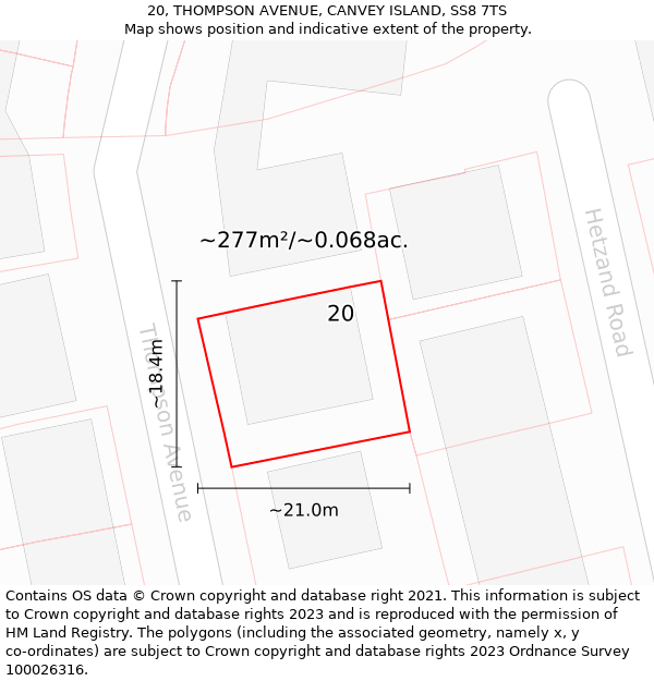 20, THOMPSON AVENUE, CANVEY ISLAND, SS8 7TS: Plot and title map