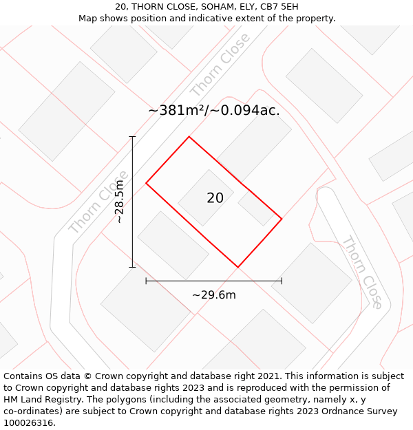 20, THORN CLOSE, SOHAM, ELY, CB7 5EH: Plot and title map