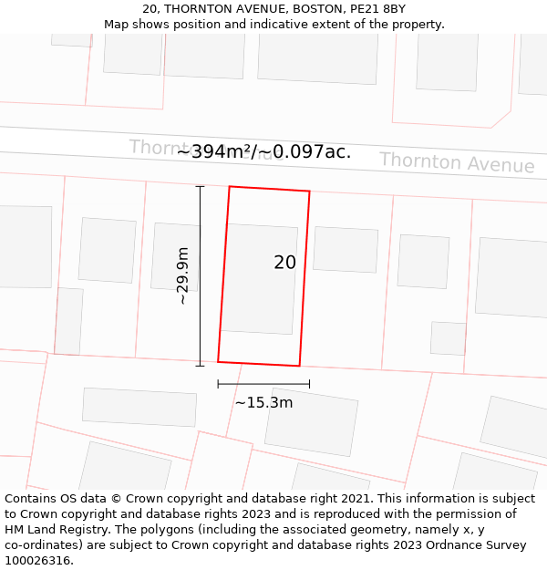 20, THORNTON AVENUE, BOSTON, PE21 8BY: Plot and title map