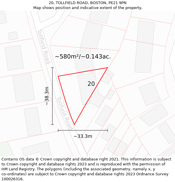 20, TOLLFIELD ROAD, BOSTON, PE21 9PN: Plot and title map