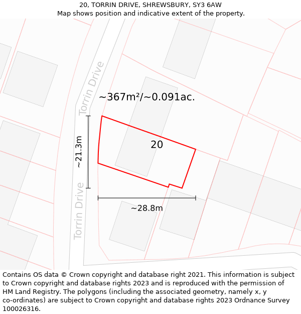 20, TORRIN DRIVE, SHREWSBURY, SY3 6AW: Plot and title map