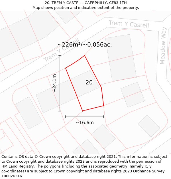 20, TREM Y CASTELL, CAERPHILLY, CF83 1TH: Plot and title map