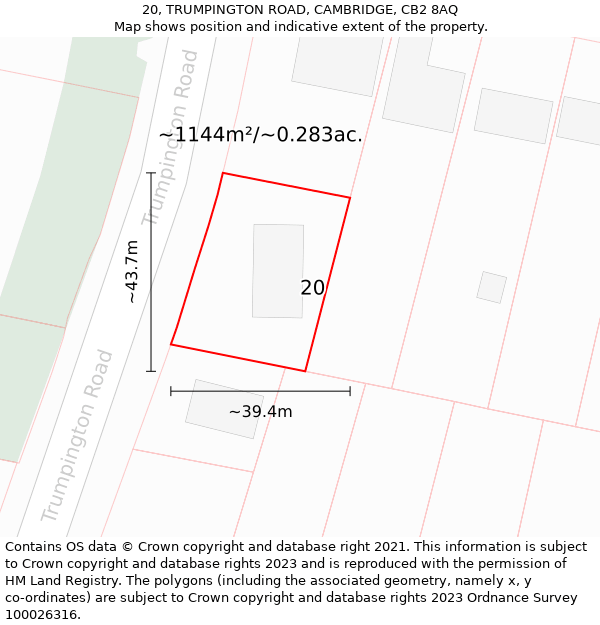 20, TRUMPINGTON ROAD, CAMBRIDGE, CB2 8AQ: Plot and title map