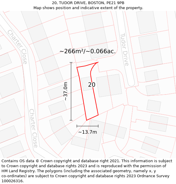 20, TUDOR DRIVE, BOSTON, PE21 9PB: Plot and title map