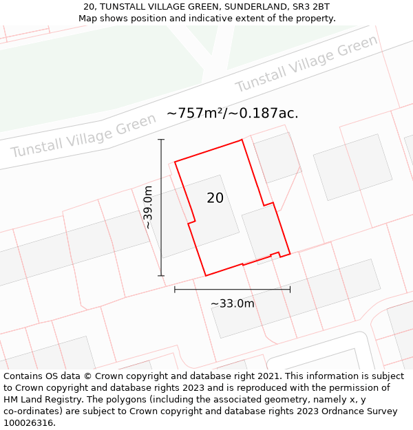 20, TUNSTALL VILLAGE GREEN, SUNDERLAND, SR3 2BT: Plot and title map