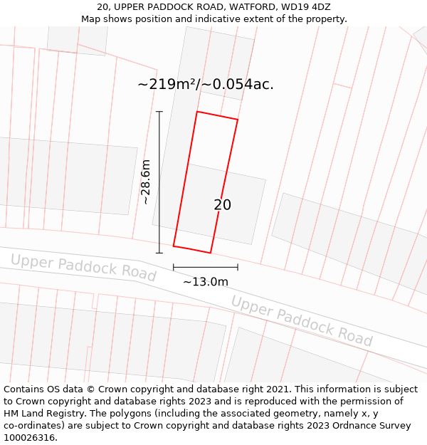 20, UPPER PADDOCK ROAD, WATFORD, WD19 4DZ: Plot and title map