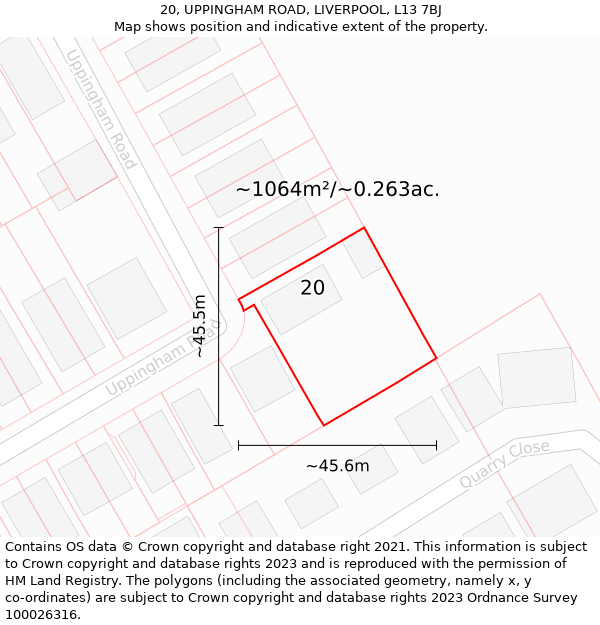 20, UPPINGHAM ROAD, LIVERPOOL, L13 7BJ: Plot and title map