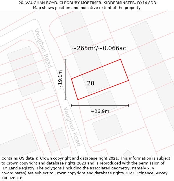 20, VAUGHAN ROAD, CLEOBURY MORTIMER, KIDDERMINSTER, DY14 8DB: Plot and title map