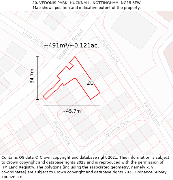 20, VEDONIS PARK, HUCKNALL, NOTTINGHAM, NG15 6EW: Plot and title map