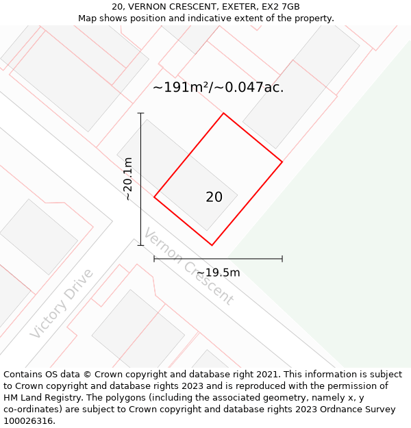 20, VERNON CRESCENT, EXETER, EX2 7GB: Plot and title map