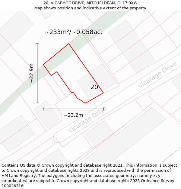 20, VICARAGE DRIVE, MITCHELDEAN, GL17 0XW: Plot and title map