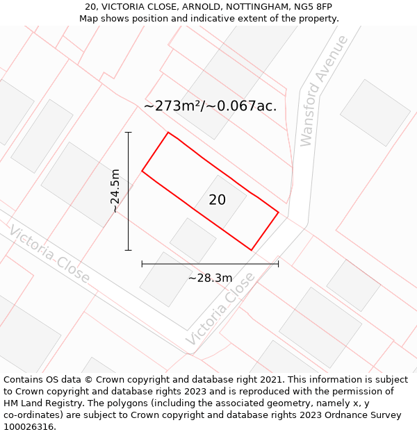 20, VICTORIA CLOSE, ARNOLD, NOTTINGHAM, NG5 8FP: Plot and title map