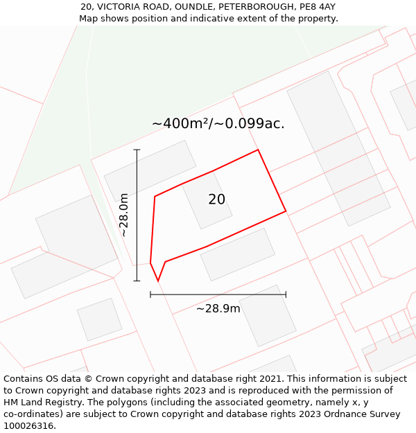 20, VICTORIA ROAD, OUNDLE, PETERBOROUGH, PE8 4AY: Plot and title map