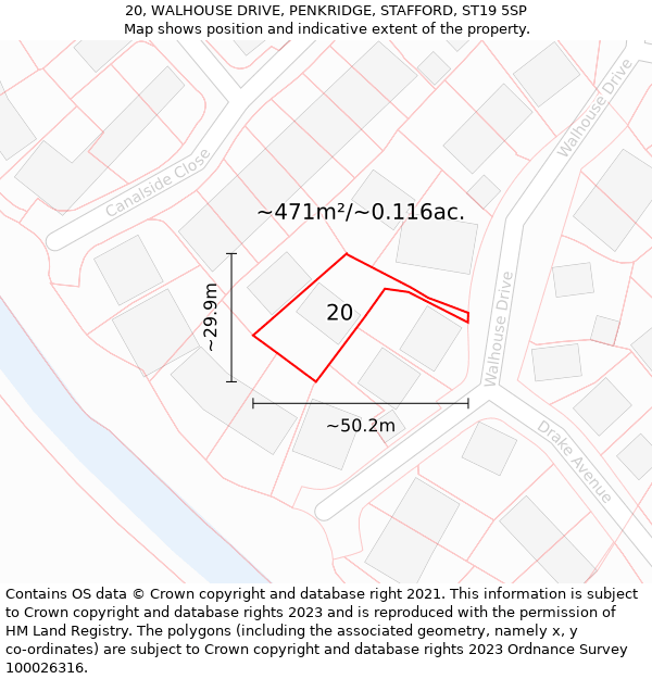 20, WALHOUSE DRIVE, PENKRIDGE, STAFFORD, ST19 5SP: Plot and title map