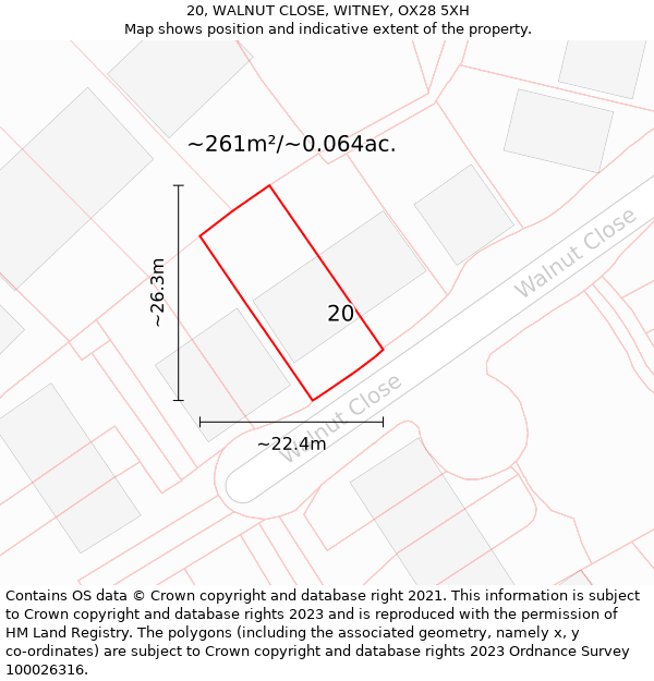 20, WALNUT CLOSE, WITNEY, OX28 5XH: Plot and title map