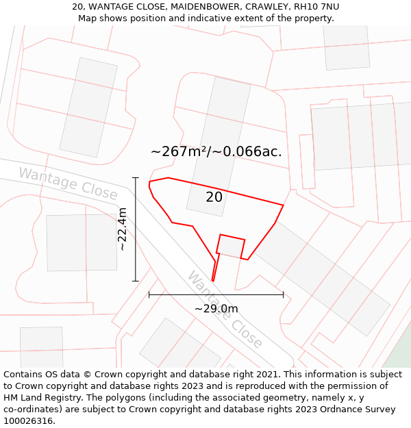20, WANTAGE CLOSE, MAIDENBOWER, CRAWLEY, RH10 7NU: Plot and title map