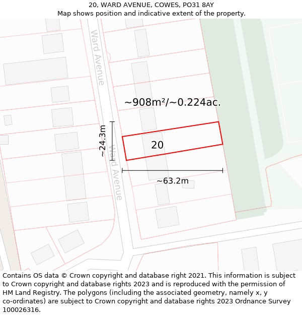 20, WARD AVENUE, COWES, PO31 8AY: Plot and title map