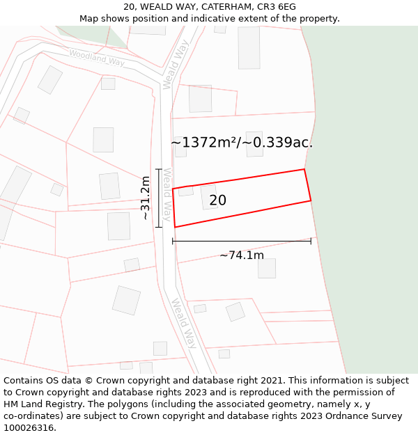 20, WEALD WAY, CATERHAM, CR3 6EG: Plot and title map