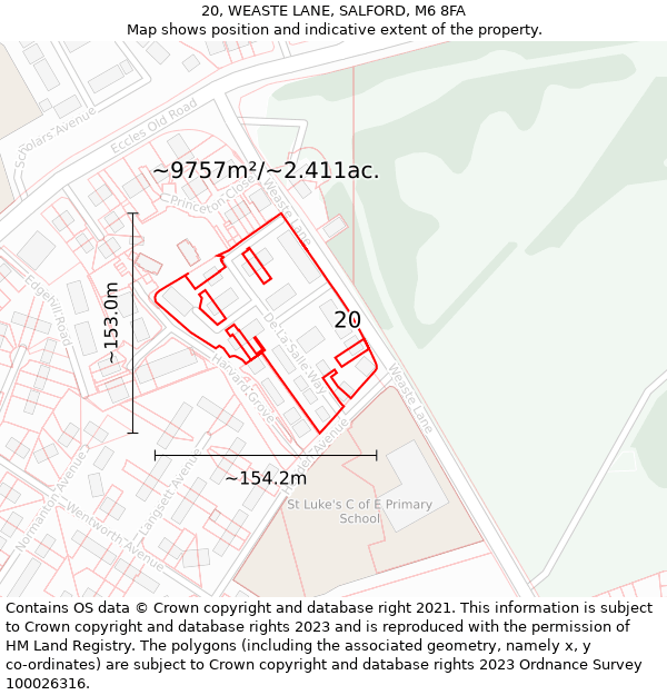 20, WEASTE LANE, SALFORD, M6 8FA: Plot and title map