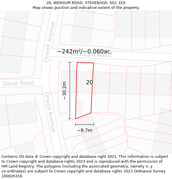 20, WENSUM ROAD, STEVENAGE, SG1 3XX: Plot and title map