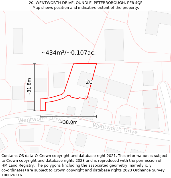 20, WENTWORTH DRIVE, OUNDLE, PETERBOROUGH, PE8 4QF: Plot and title map