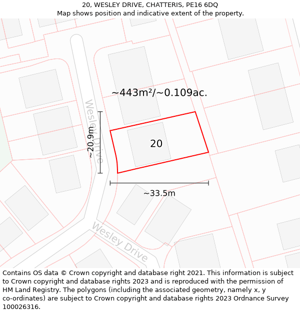 20, WESLEY DRIVE, CHATTERIS, PE16 6DQ: Plot and title map