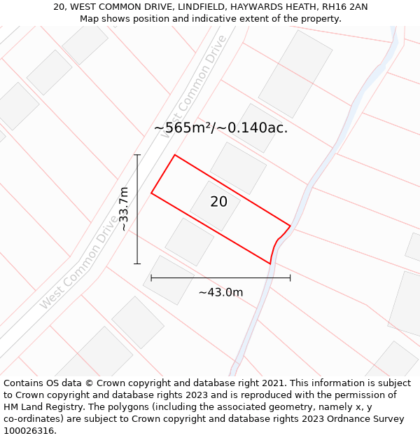 20, WEST COMMON DRIVE, LINDFIELD, HAYWARDS HEATH, RH16 2AN: Plot and title map