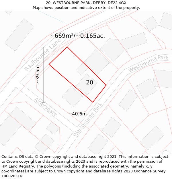 20, WESTBOURNE PARK, DERBY, DE22 4GX: Plot and title map