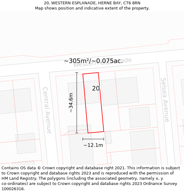 20, WESTERN ESPLANADE, HERNE BAY, CT6 8RN: Plot and title map