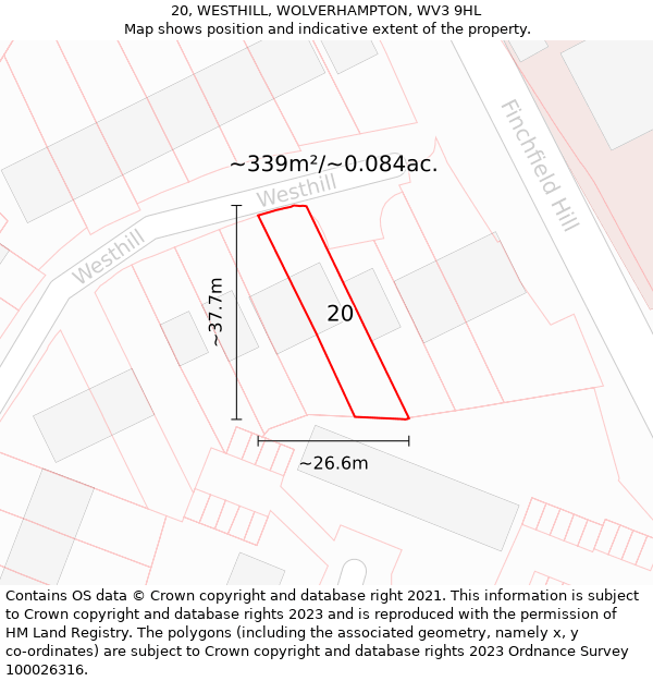 20, WESTHILL, WOLVERHAMPTON, WV3 9HL: Plot and title map