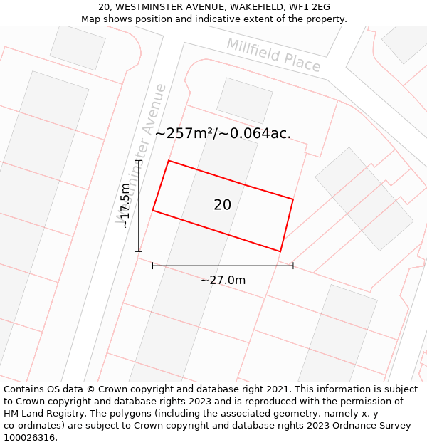 20, WESTMINSTER AVENUE, WAKEFIELD, WF1 2EG: Plot and title map