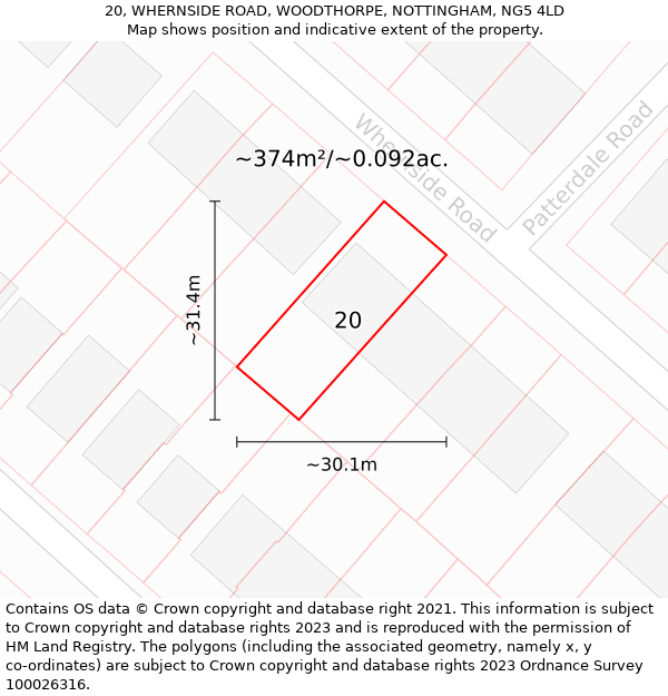 20, WHERNSIDE ROAD, WOODTHORPE, NOTTINGHAM, NG5 4LD: Plot and title map